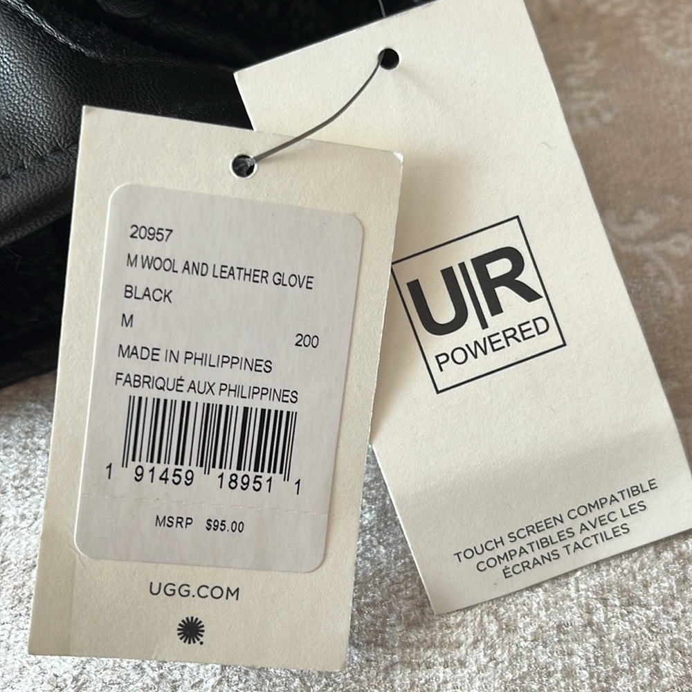 Brand New UGG Mens Wool & Genuine Leather Touchscreen Tech Gloves Faux Fur Lined - Picture 12 of 13